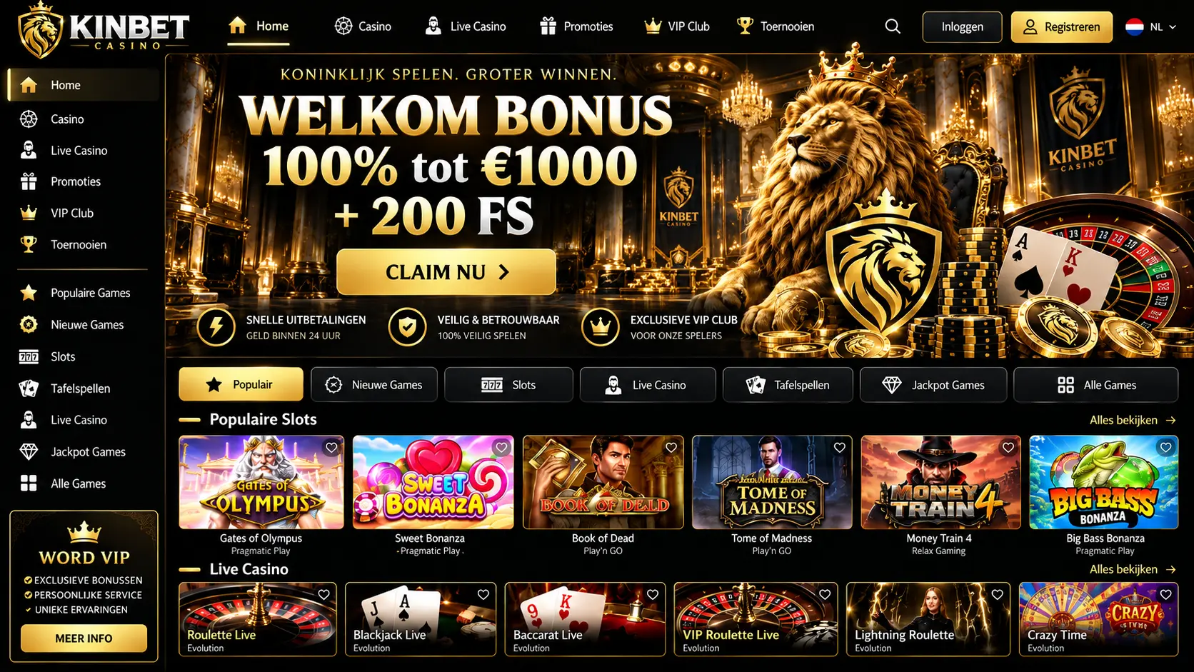 KinBet Casino Review: Games, Live Dealers en Uitbetalingen image 1